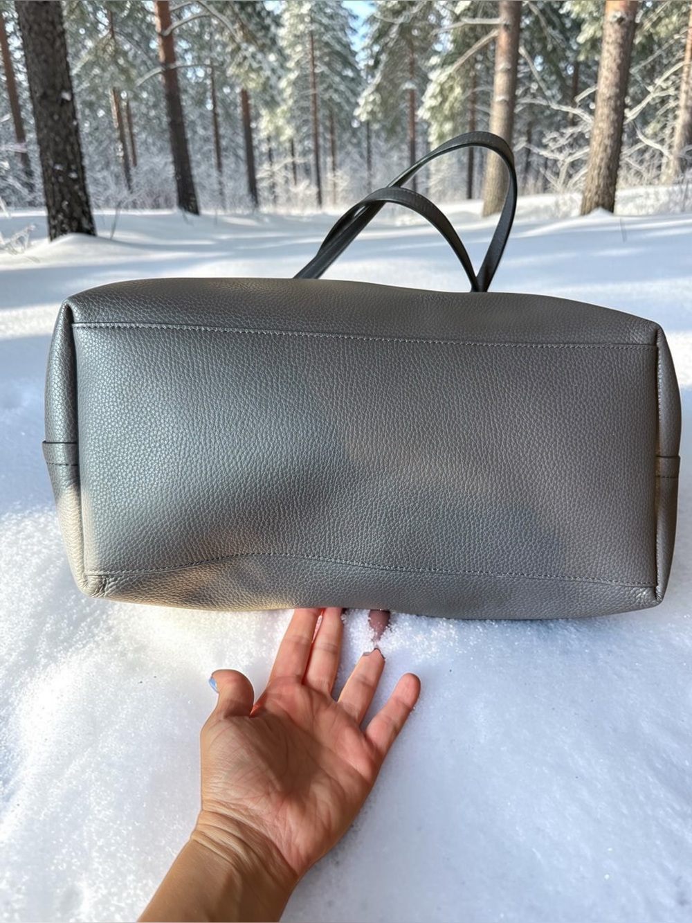 Coach Market Tote Gray Pebble Leather Teal Interior - Picture 7 of 10